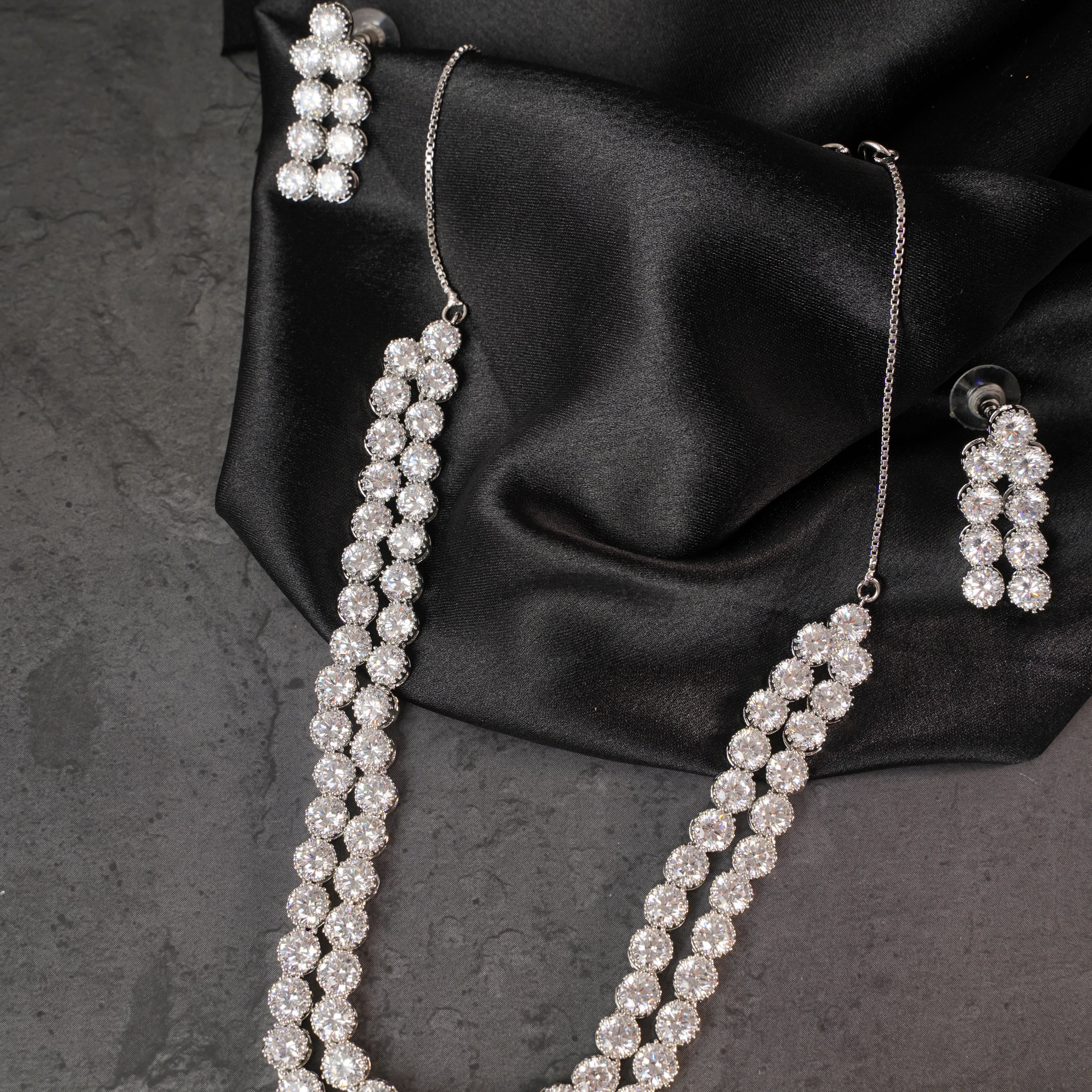 Monica Double layer American Diamond Necklace Set