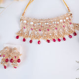 Mumtaz choker necklace sets in ruby red