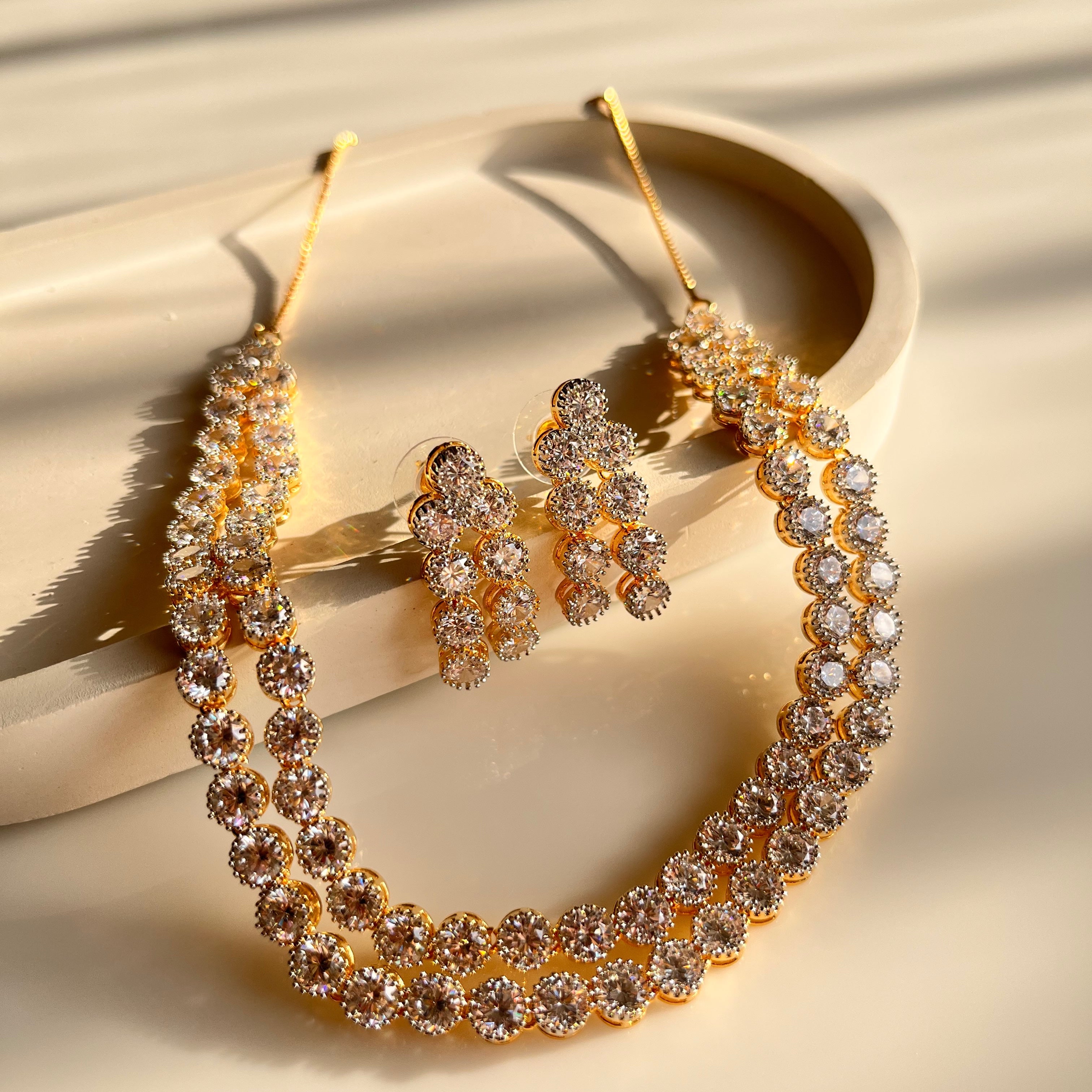 Monica Double layer American Diamond Necklace Set