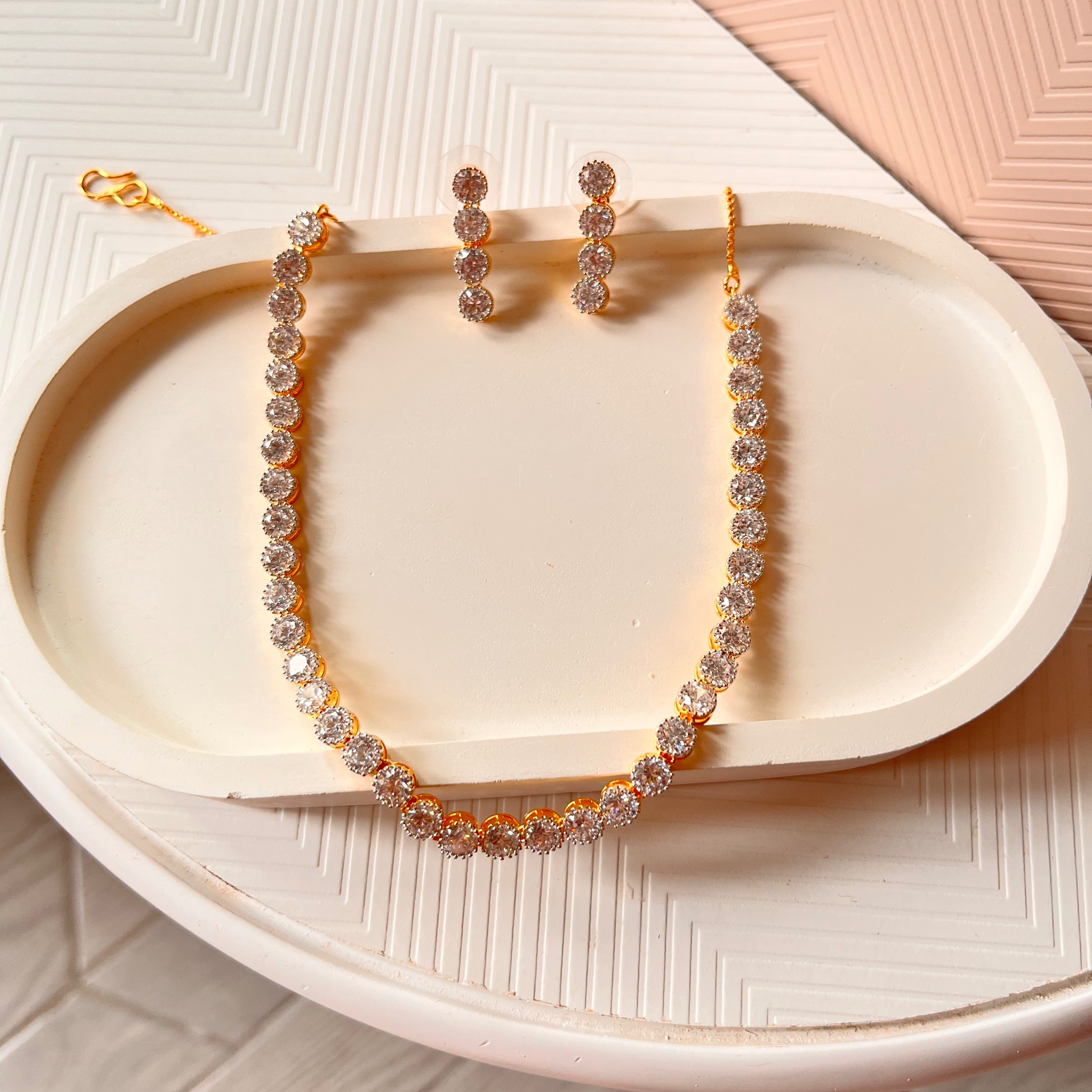 Monica AD Single Layer Set  (2 earrings and Necklace)